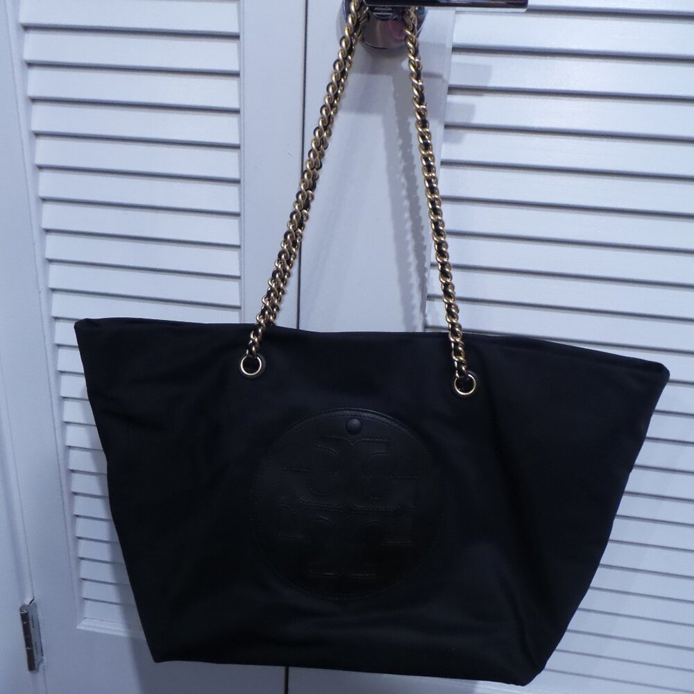TORY BURCH ELLA CHAIN TOTE - BLACK